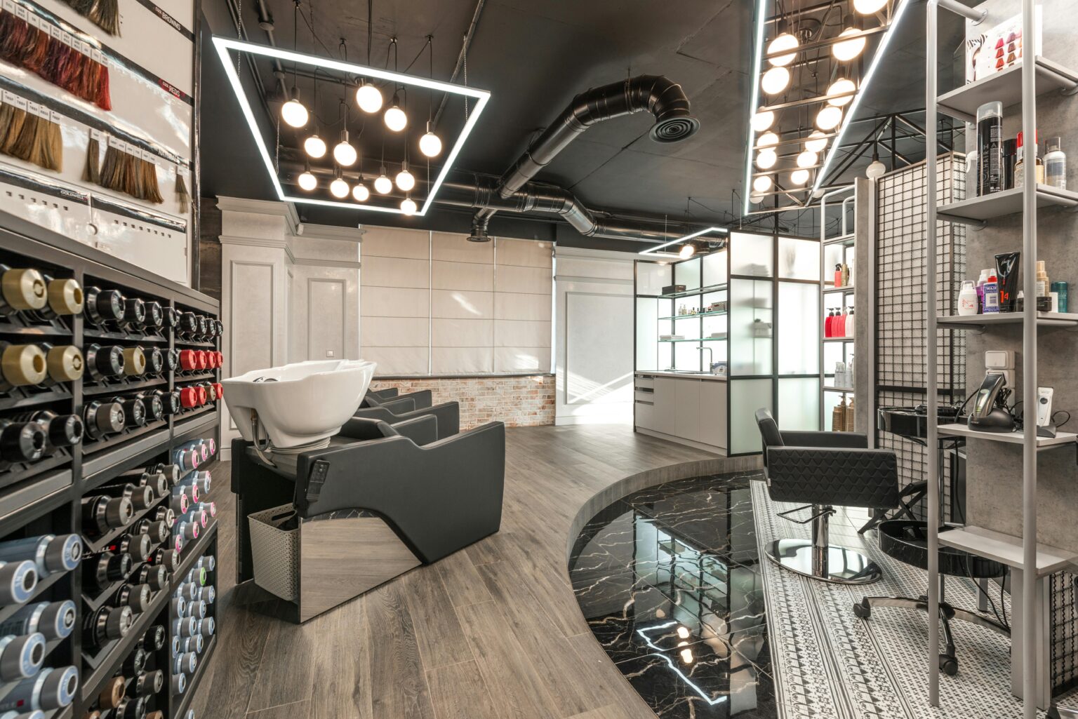 Stylish and spacious - start a hair salon interior with contemporary design elements.