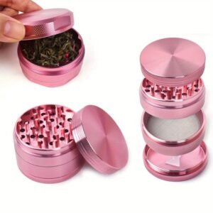Pink Flat Made of Aluminum Alloy, Measuring 5CM/2INCH, with Four Layers for Grinding Cigarettes