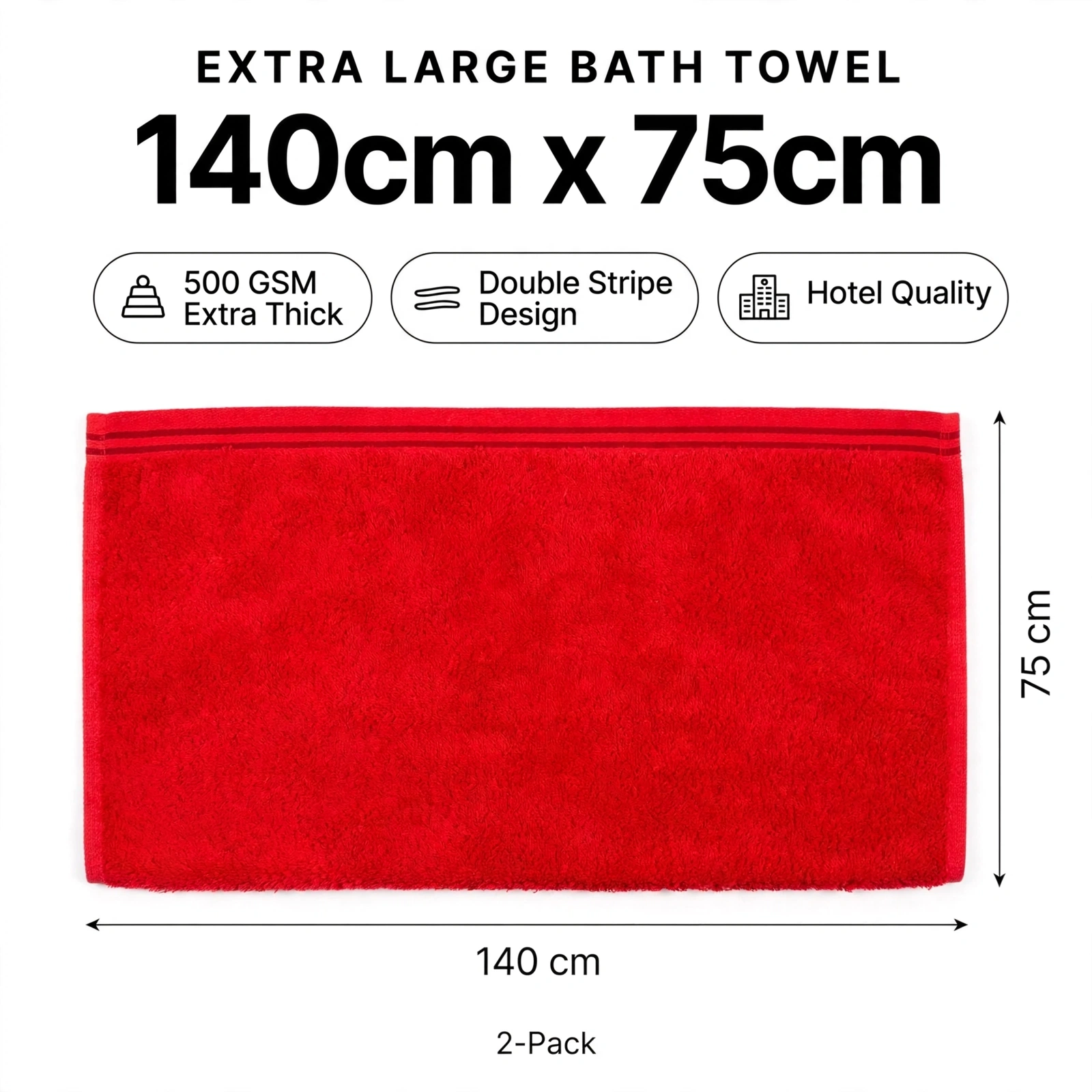 LUXURY TOWELS 2 Piece Set Red Hotel Quality Bath Towels Shower Bathroom - Image 7