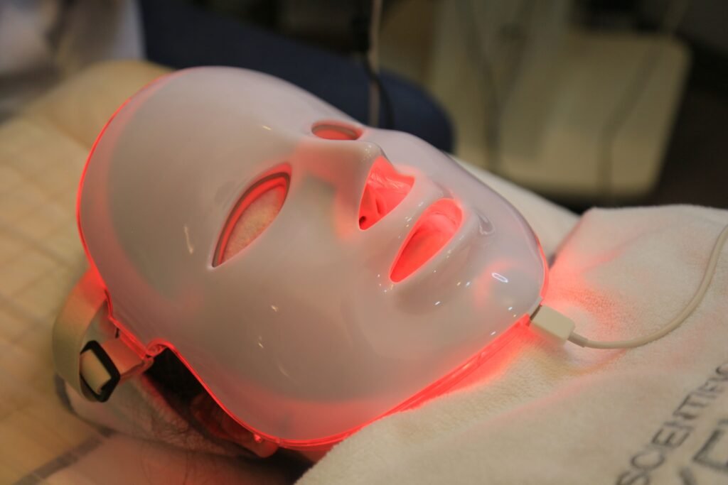 What Is Red Light Therapy? - Close-up of an LED light mask used in modern skincare treatments.
